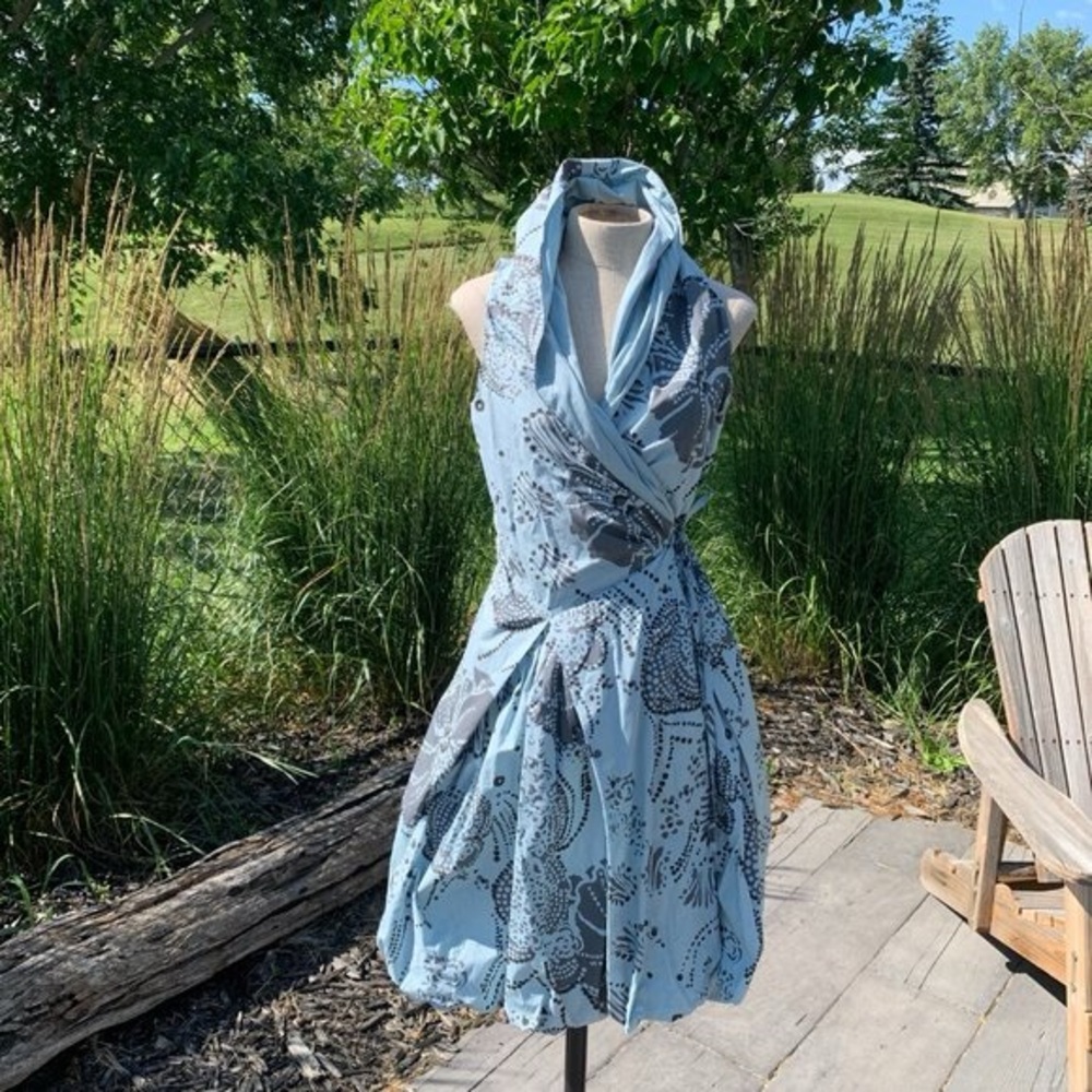 Noa Noa Bubble Hem Sleeveless Wrap Dress Size M Blue
